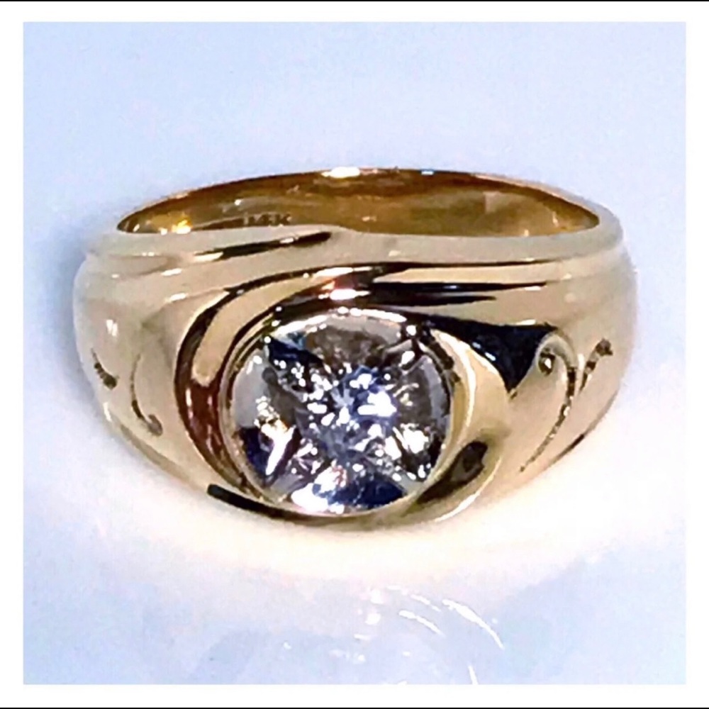 14KT RETRO 1950's MID CENTURY MODERN .21 CARAT FIREY DIAMOND SOLID Y GOLD RING